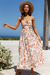 V Neck Floral Print Ruched Cami Dress